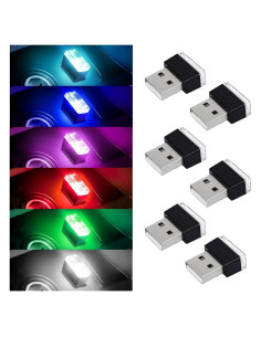 4 Lámparas LED USB para Interior de Coche Hbxdeco - 6 Colores