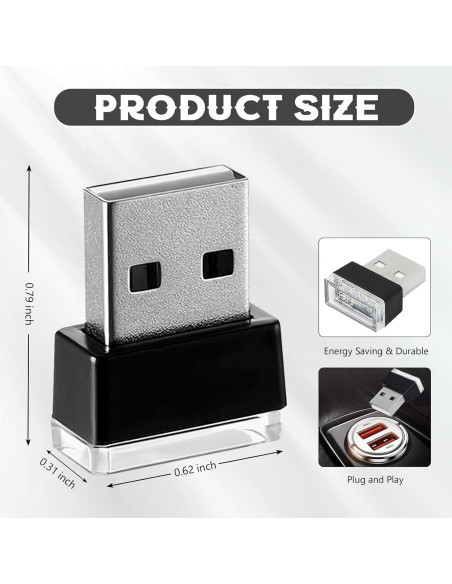 4 Lámparas LED USB para Interior de Coche Hbxdeco - 6 Colores