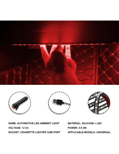 Tira de Luz LED para Auto PACLVIO 24 LEDs RGB USB 12V