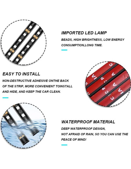 Tira de Luz LED para Auto PACLVIO 24 LEDs RGB USB 12V