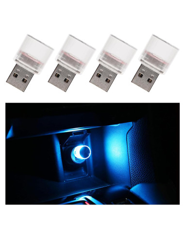 4 PCS Luz de Ambiente LED USB Sylvil para Interior de Coche Azul Hielo