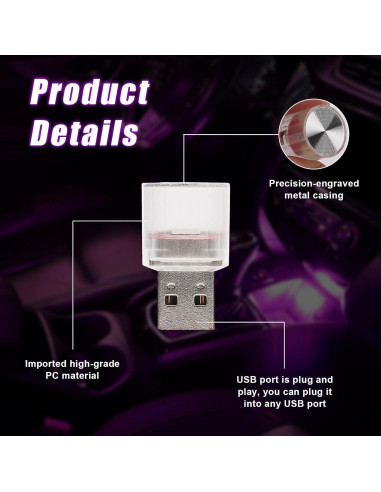 4 PCS Luz de Ambiente LED USB Sylvil para Interior de Coche Azul Hielo