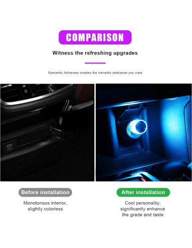 4 PCS Luz de Ambiente LED USB Sylvil para Interior de Coche Azul Hielo