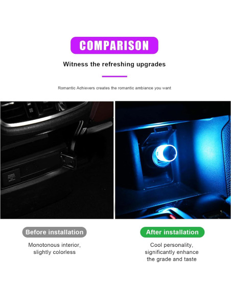 4 PCS Luz de Ambiente LED USB Sylvil para Interior de Coche Azul Hielo