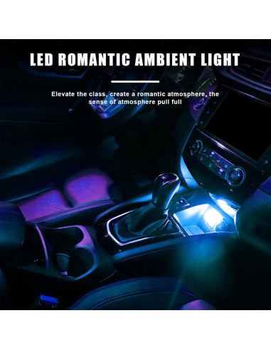 4 PCS Luz de Ambiente LED USB Sylvil para Interior de Coche Azul Hielo