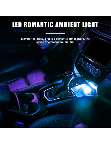 4 PCS Luz de Ambiente LED USB Sylvil para Interior de Coche Azul Hielo