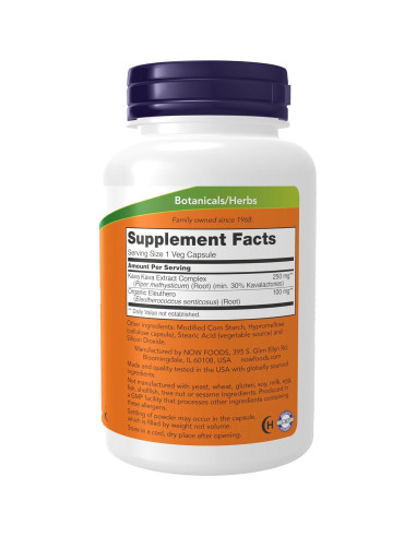 Suplemento Herbal NOW Foods Kava Kava 250 mg 120 Cápsulas Veganas
