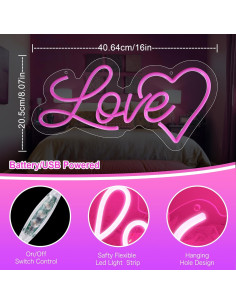 Luz de neón corazón Begooat - 10 niveles atenuación USB 2