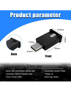 Luz Ambiental LED USB Tipo C Sylvil, 8 Colores RGB Ajustable 2
