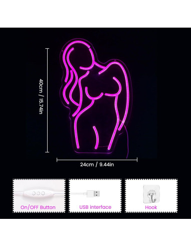 Luz de Neón LED RNTKAB Silueta Femenina Rosa 23x42 cm