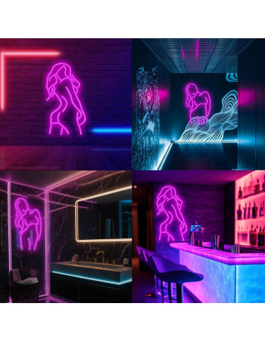 Luz de Neón LED RNTKAB Silueta Femenina Rosa 23x42 cm