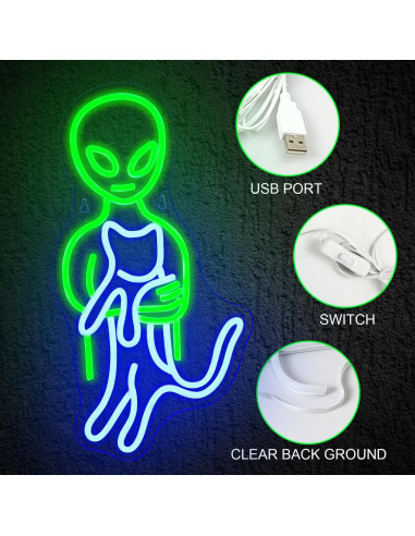 Luz de Neón Alienígena Ineonlife Verde 42x22 cm USB