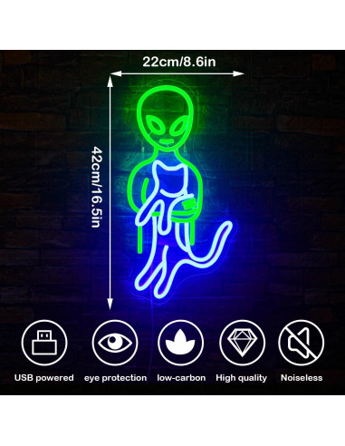 Luz de Neón Alienígena Ineonlife Verde 42x22 cm USB