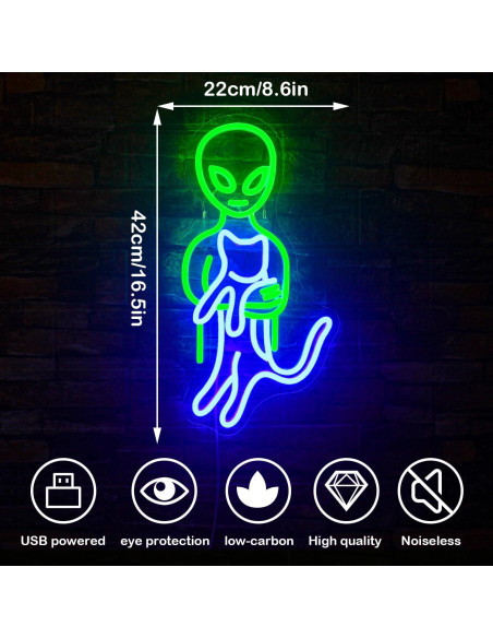Luz de Neón Alienígena Ineonlife Verde 42x22 cm USB Luz de Neón Alienígena Ineonlife Verde 42x22 cm USB