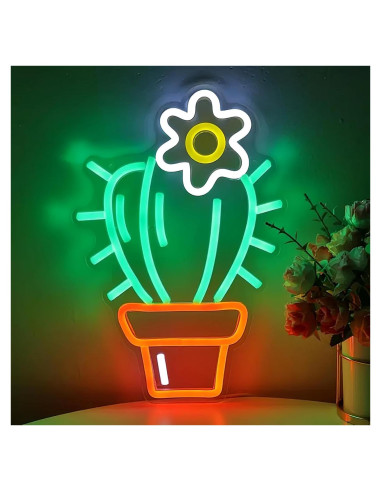 Luz de Neón LED Cactus Verde Mllusxg 42.5x29cm Decorativa