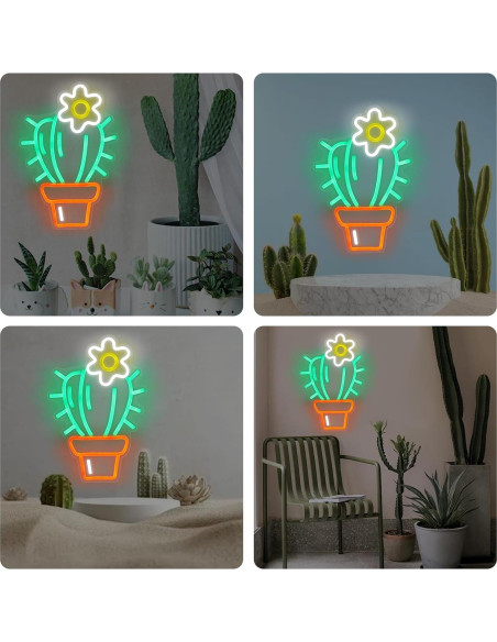 Luz de Neón LED Cactus Verde Mllusxg 42.5x29cm Decorativa