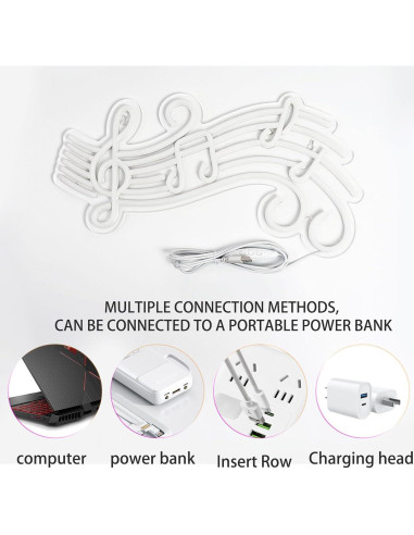 Luz de Neón Musical Regulable Gevbay Nota Partitura 41.5x24.6cm