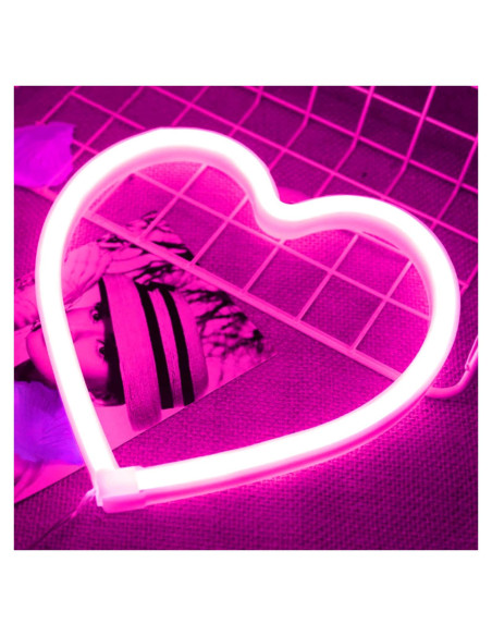 Luz de Neón Rosa Corazón Yayfazy LED USB Batería 20.32cm