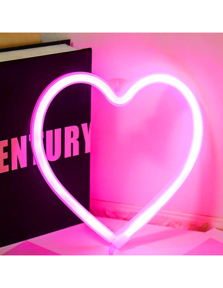 Luz de Neón Rosa Corazón Yayfazy LED USB Batería 20.32cm