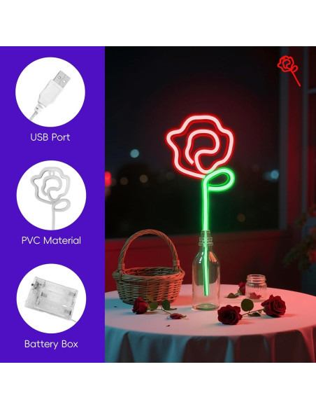Luz de Neón Rosa HOGHTAR - Decoración LED USB 16.99x13.49cm