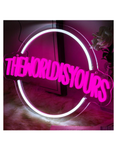 Letrero Neón Rosa 'El Mundo Es Tuyo' Moodlion 40x30 cm