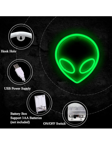 Luz de Neón Alienígena Verde LED NICETHUMB 22.1x19.8 cm