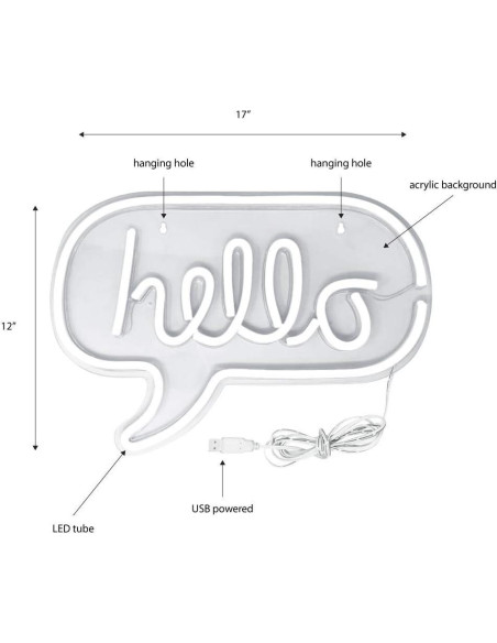 Letrero Neón Hola NiniTe LIGHTS 43x30.5cm Luz LED USB