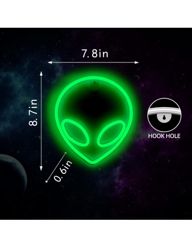 Luz de Neón Alienígena Verde LED NICETHUMB 22.1x19.8 cm