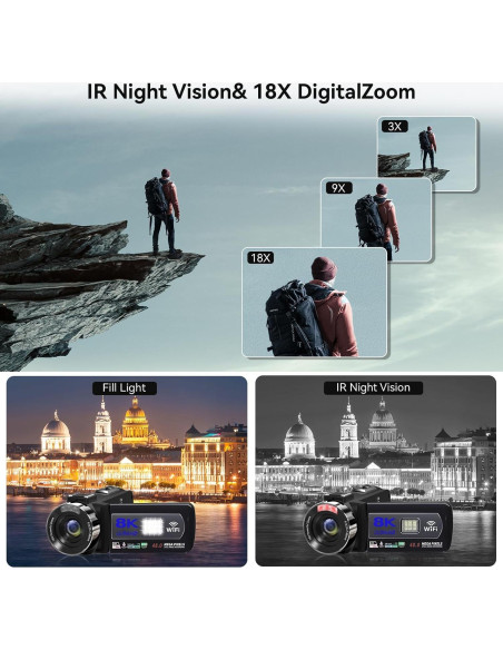 Cámara de Video 8K WIKICO 48MP con Zoom 18x y WiFi