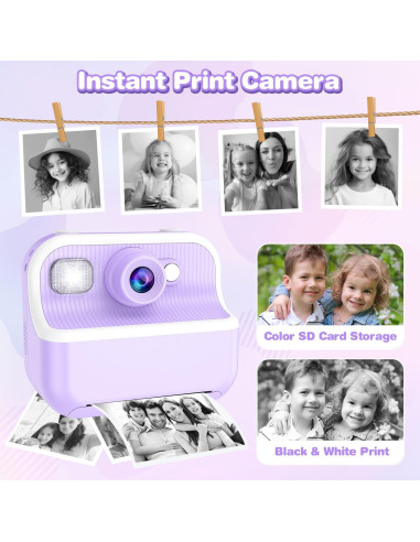 Cámara Instantánea para Niños Vakzovy 12MP 1080P Púrpura