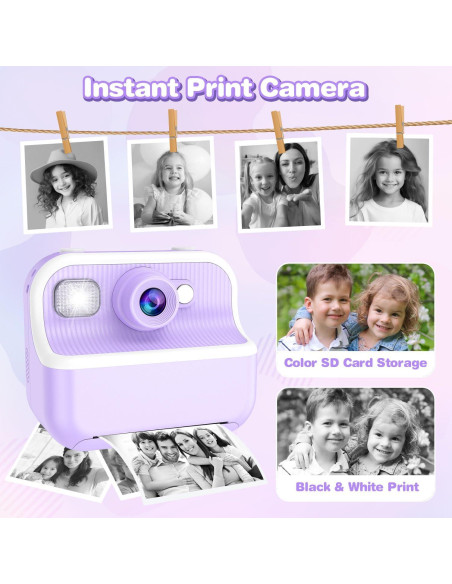 Cámara Instantánea para Niños Vakzovy 12MP 1080P Púrpura
