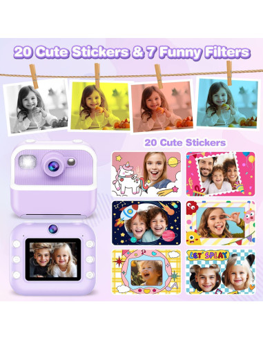 Cámara Instantánea para Niños Vakzovy 12MP 1080P Púrpura