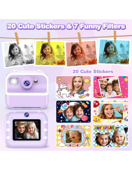 Cámara Instantánea para Niños Vakzovy 12MP 1080P Púrpura