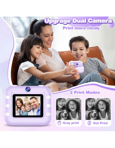 Cámara Instantánea para Niños Vakzovy 12MP 1080P Púrpura