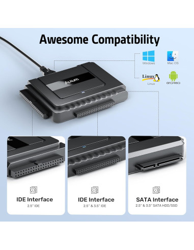 Adaptador SATA a USB 3.0 Alxum para HDD/SSD 2.5"/3.5"