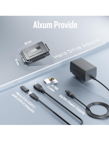 Adaptador SATA a USB 3.0 Alxum para HDD/SSD 2.5"/3.5"
