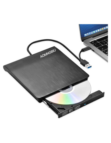 Unidad Externa de CD/DVD AOMNGBIU USB 3.0 Negra - Compatible Mac y Windows