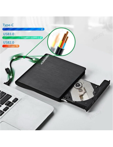 Unidad Externa de CD/DVD AOMNGBIU USB 3.0 Negra - Compatible Mac y Windows