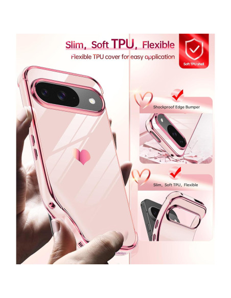 Funda TPU Rosa LeYi para Google Pixel 9/9 Pro + 2 Protectores