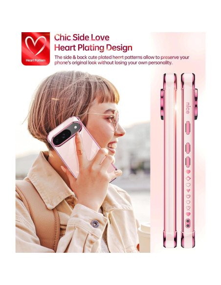 Funda TPU Rosa LeYi para Google Pixel 9/9 Pro + 2 Protectores