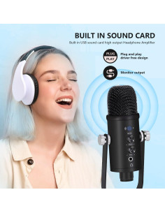 Micrófono USB de Condensador Metálico Delarbeaden WM101 para PC y Streaming 2