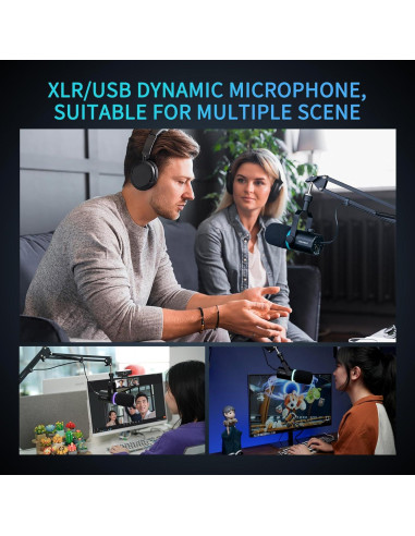 Micrófono Dinámico USB XLR Feelworld PM1 con Soporte de Escritorio