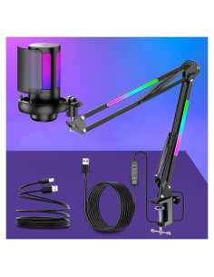 Micrófono USB KingSom Mic-1 con Brazo LED y Cancelación de Ruido