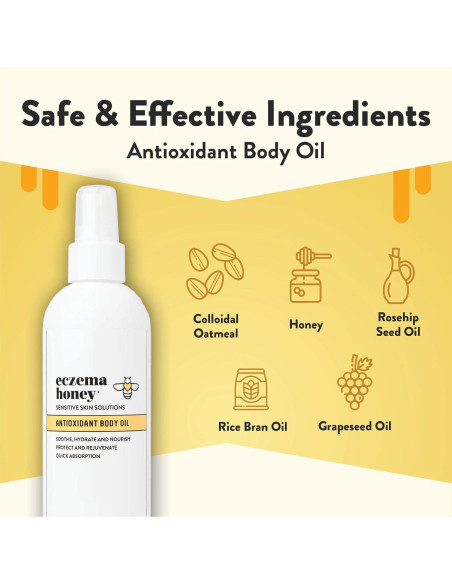 Aceite Corporal Antioxidante ECZEMA HONEY 236.6 ml - Hidratante Sin Fragancia para Piel Seca