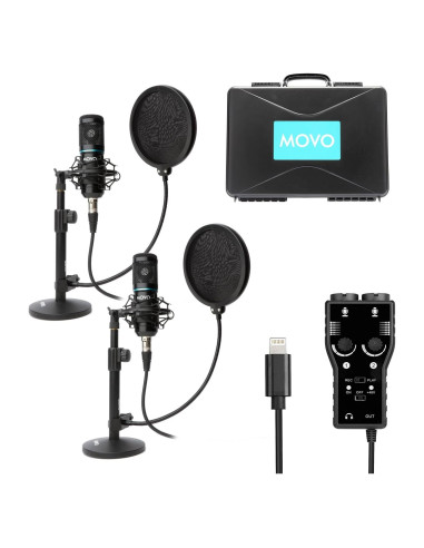Kit de Podcast Movo MPB-P - 2 Micrófonos Condensador y Soportes
