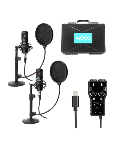 Kit de Podcast Movo MPB-P - 2 Micrófonos Condensador y Soportes