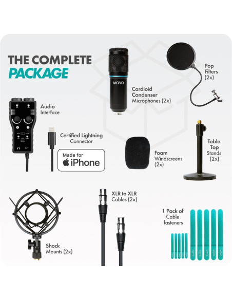 Kit de Podcast Movo MPB-P - 2 Micrófonos Condensador y Soportes