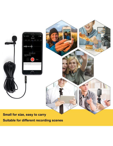 Micrófono Lavalier PoP Voz 3.9m Profesional para Smartphone