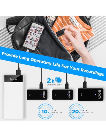 Micrófono Lavalier Inalámbrico BOYA BY-WMic5 M2, 20h Batería, Cancelación de Ruido