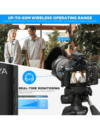 Micrófono Lavalier Inalámbrico BOYA BY-WMic5 M2, 20h Batería, Cancelación de Ruido